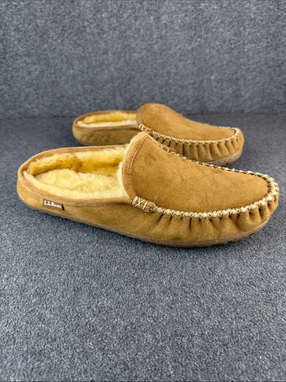 L.L. Bean Wicked Good Suede Shearling-Lined‎ Moccasin Slippers Unisex M9|W10